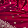 Deep Maroon Satin Silk Saree with Rich Golden Zari Border and Floral Butta Design