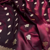 Wine Maroon Banarasi Silk Saree with Gold Zari Buti Motifs & Classic Woven Border