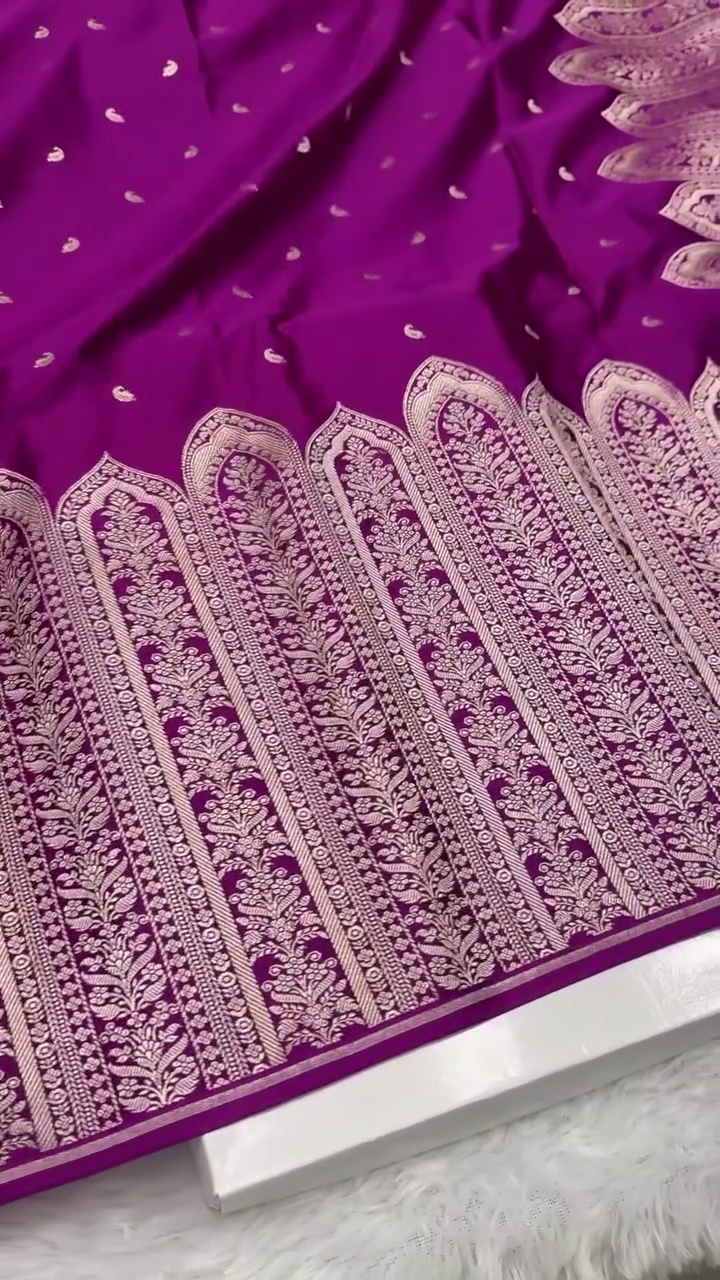 Royal Purple Banarasi Silk Saree With Silver Zari Weaving
