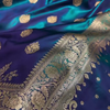 Blue Satin Silk Saree with Rich Golden Zari Border and Floral Motifs