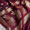 Wine Maroon Banarasi Silk Saree with Gold Zari Buti Motifs & Classic Woven Border