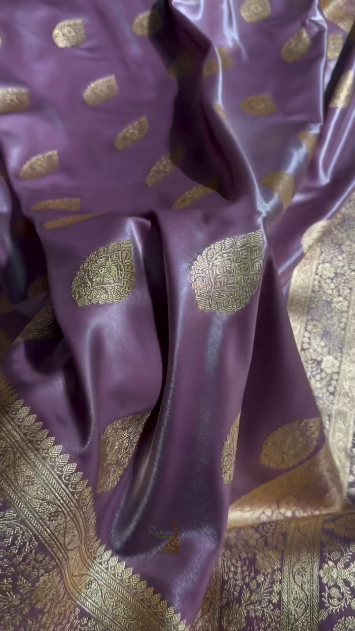 Lavender Purple Banarasi Silk Saree with Gold Zari Paisley Motifs & Elegant Woven Border