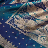 Blue Satin Silk Saree with Rich Golden Zari Border and Floral Motifs