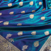 Blue Satin Silk Saree with Rich Golden Zari Border and Floral Motifs
