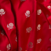 Bright Red Banarasi Silk Saree with Gold Zari Rose Buti Motifs & Traditional Woven Border