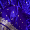 Royal Blue Satin Silk Saree with Intricate Golden Zari Border and Butta Design