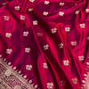 Deep Maroon Satin Silk Saree with Rich Golden Zari Border and Floral Butta Design