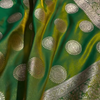 Emerald Green Satin Silk Saree with Grand Golden Zari Circular Motifs and Border