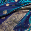 Blue Satin Silk Saree with Rich Golden Zari Border and Floral Motifs