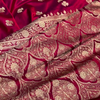 Deep Maroon Satin Silk Saree with Rich Golden Zari Border and Floral Butta Design