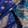 Blue Satin Silk Saree with Rich Golden Zari Border and Floral Motifs